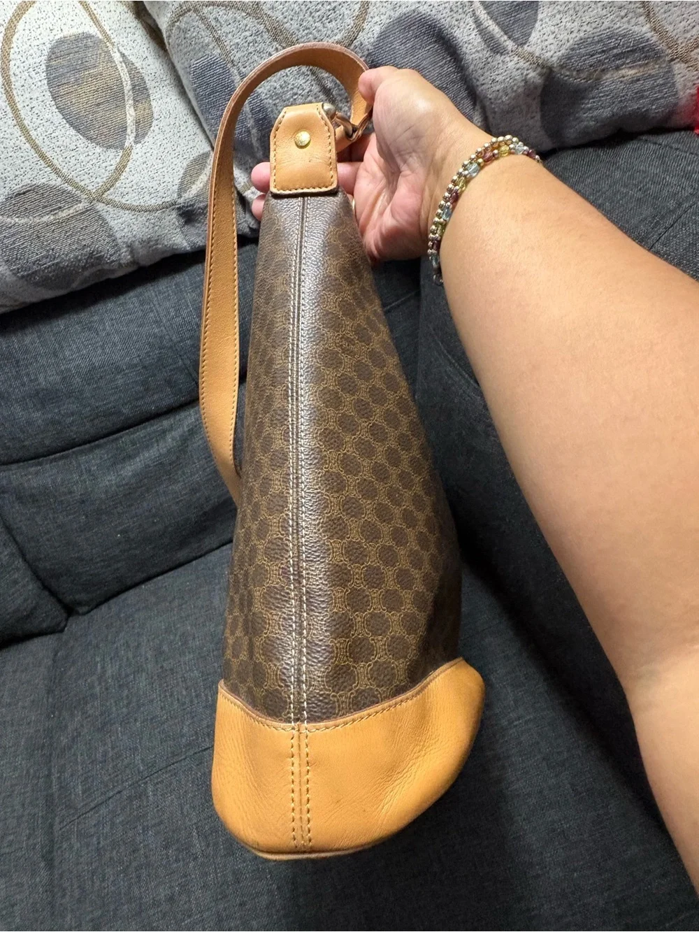 Celine Brown Monogram Canvas Crossbody Bag with Tan Leather Trim